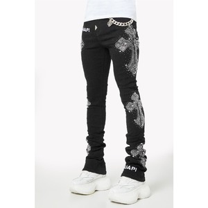 GUAPI / obsidian black distressed cross denim