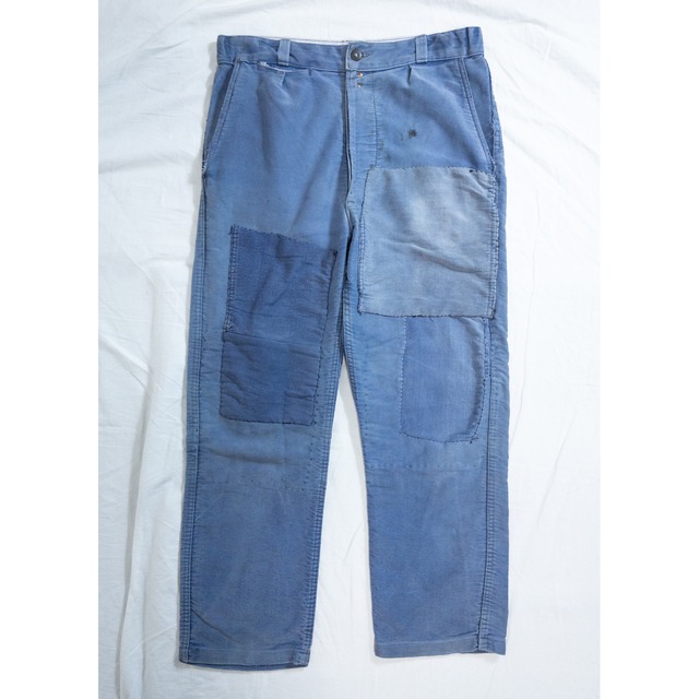 1950s "Tigra" French Faded Blue Moleskin Patch Work Trousers