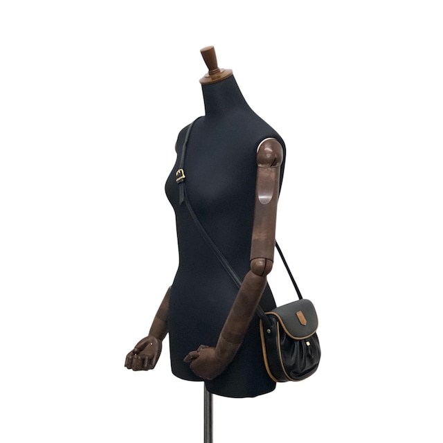 CELINE セリーヌ ショルダーバッグ ブラック×ブラウン ブラゾン型押し PVC レザー フラップ vintage ヴィンテージ オールド f8fsrs