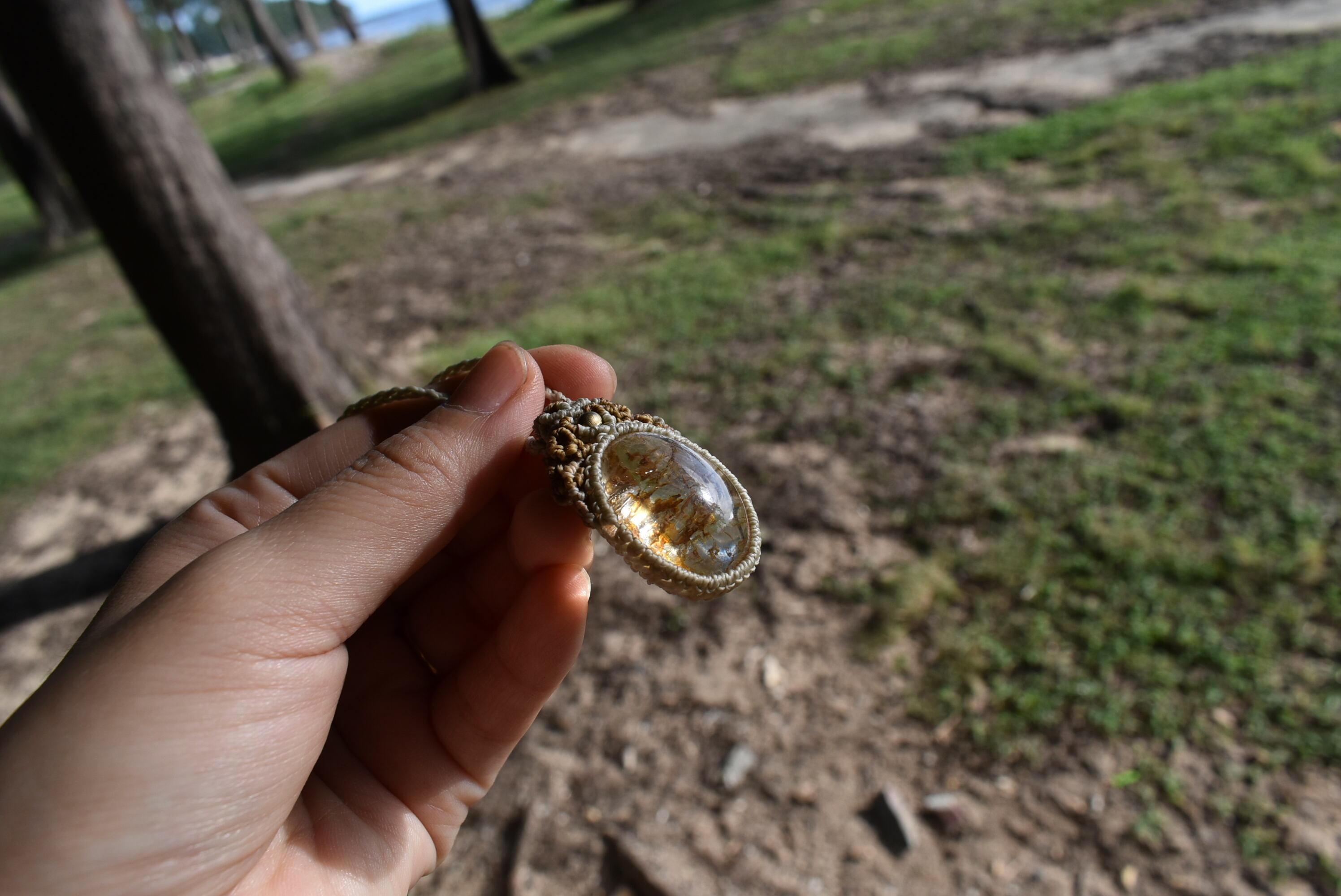 黄金イエロー★ガーデンクォーツ マクラメペンダントgarm040