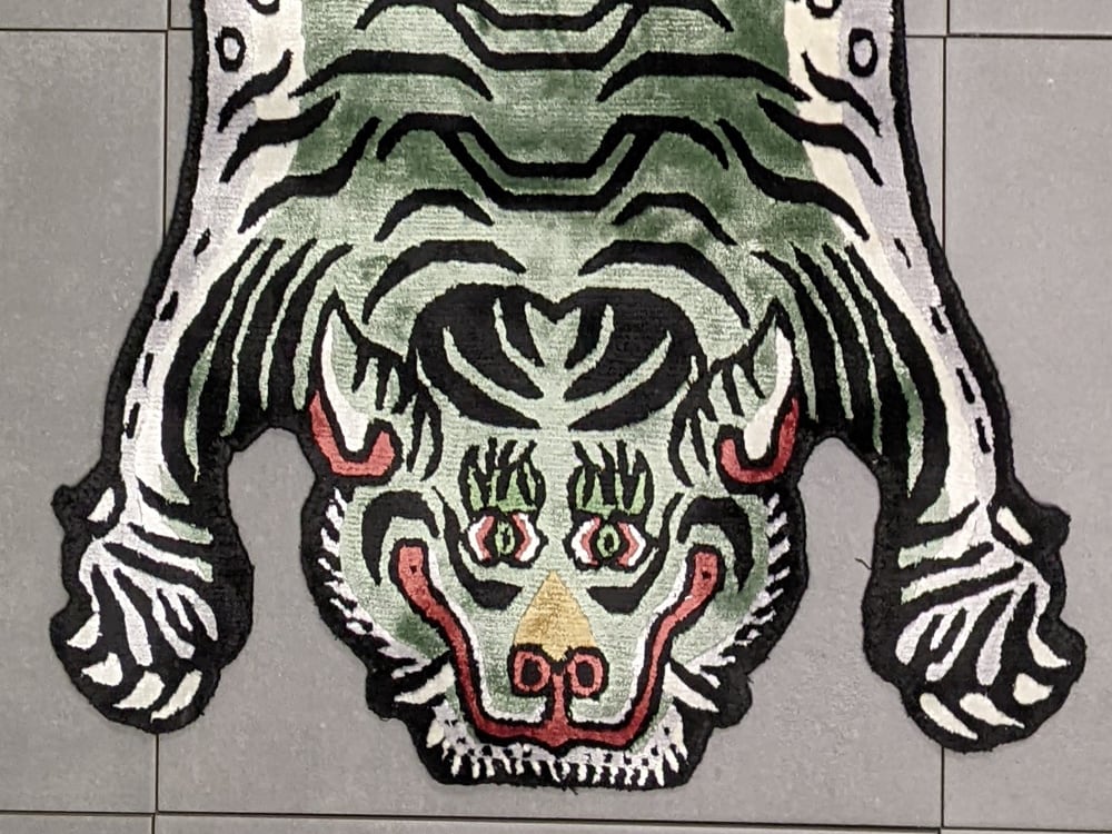 Tibetan Tiger Rug (Sサイズ シルク フォレストグリーン 028) チベタン