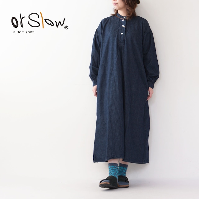 orslow [オアスロウ] DENIM PULL OVER DRESS [00-9536-81] デニムプルオーバードレス・オールインワン・シャツワンピース・ワンウォッシュ・フリーサイズ・Aライン・カジュアル・LADY'S