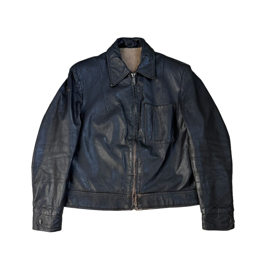 70s UNKNOWN zip up leather jacket vintage PRIDE ZIPPER 70年代 