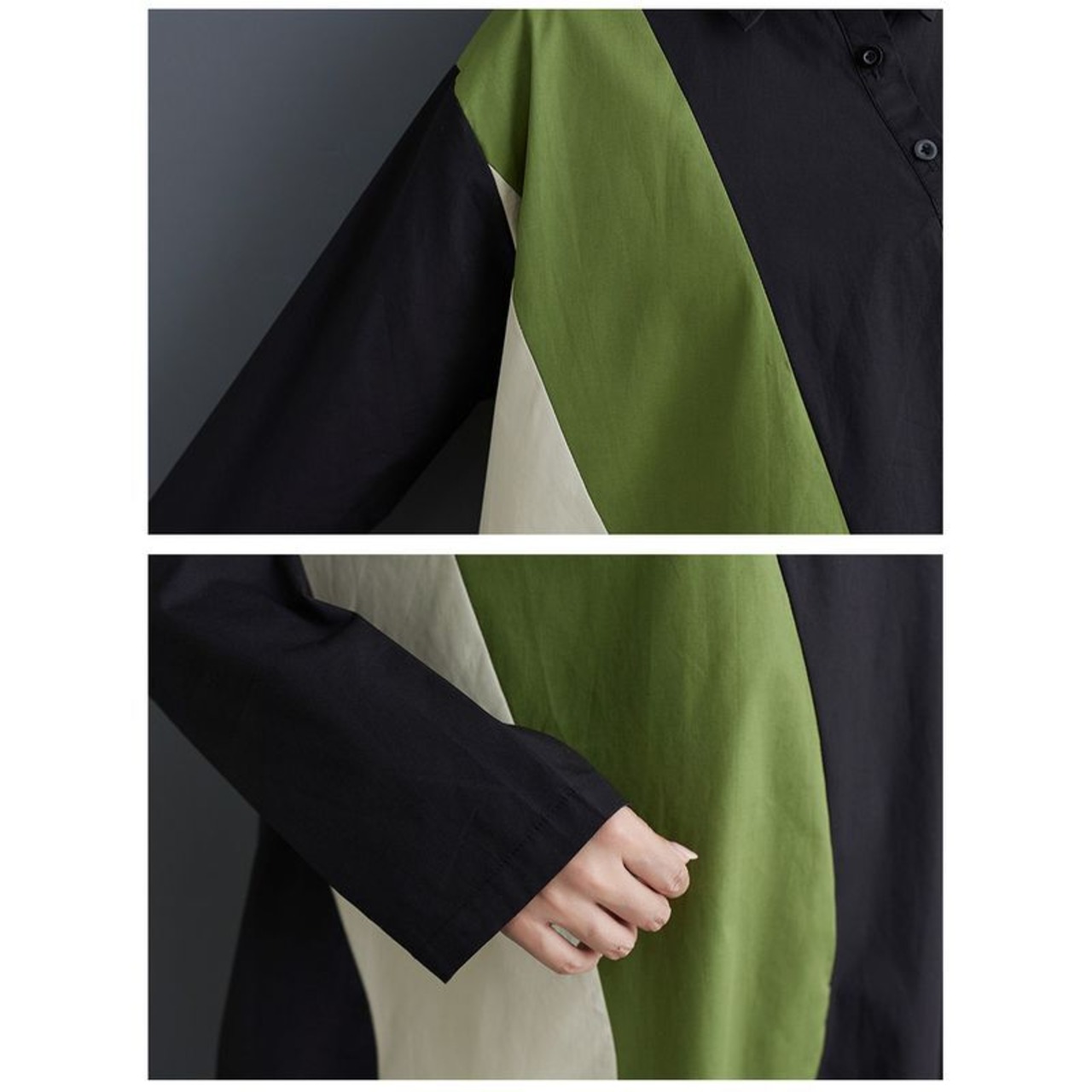 カラーブロック 切替 シャツワンピース  00055