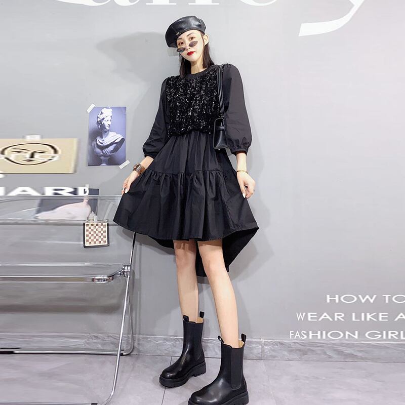 2020年新秋プラスサイズレディースファットmmスパンコールウエストスリミングセクシーファッションドレス ミックスインファッション78024188760