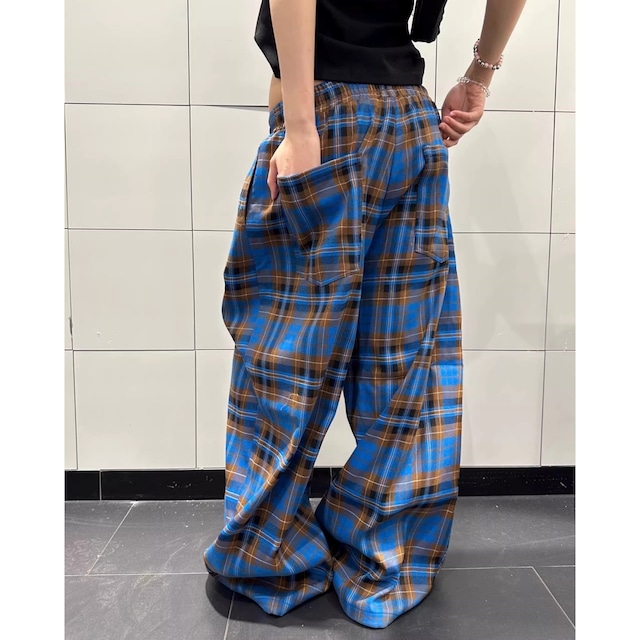 レトロチェックリラックスラインパンツ 2col R02105