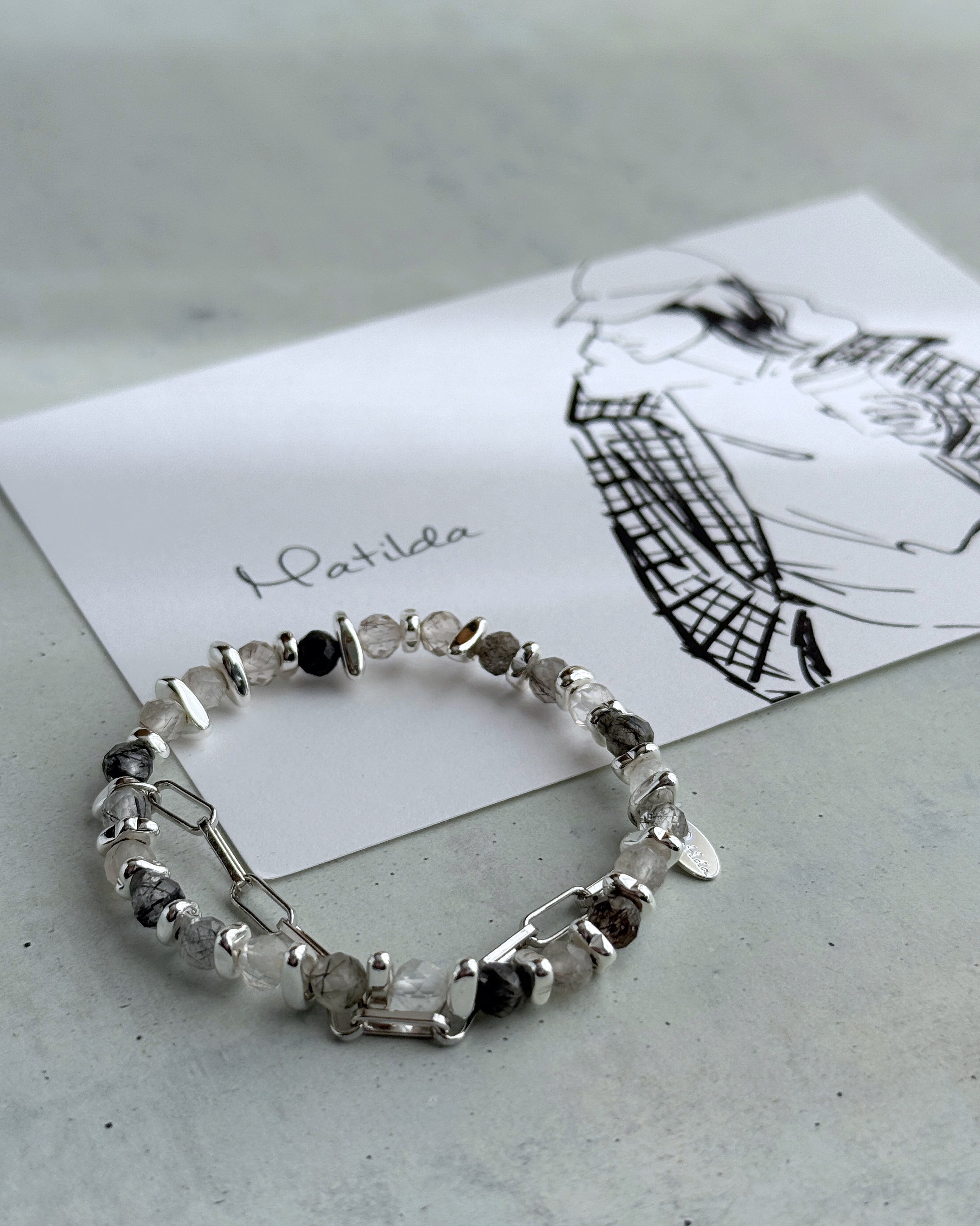 Chain & stone bracelet(ブラックトルマリンインクォーツ)