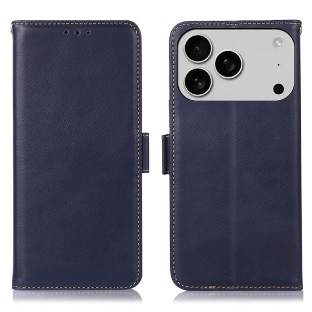 for iphone 18 Pro ケース 手帳型 本革 for アイフォン 17 プロ 牛革 カバー 財布型 高級本皮 クレイジーホースレザー シンプル手帳ケース 耐摩擦 サイドマグネット式 カード収納 大容量 3枚 横置きスタンド機能 耐衝撃 Ayakumo ブルー