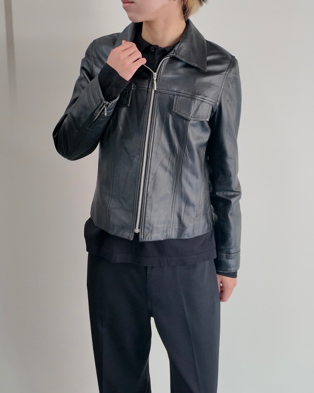 【BALMAIN】zip-up leather tracker jacket