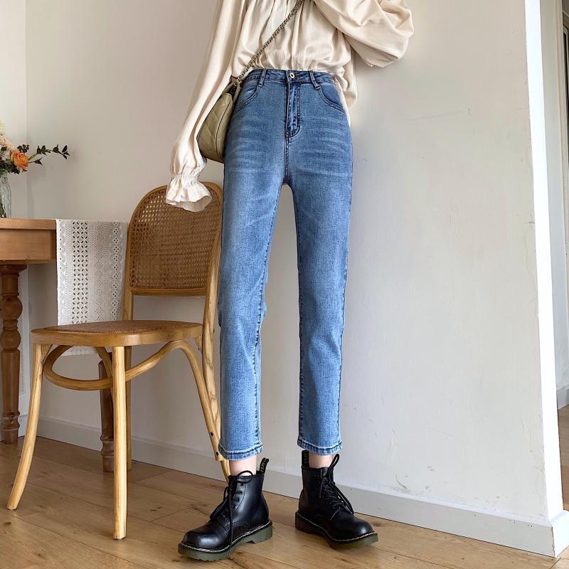 スリムスリムストレートレッグジーンズレディース2020年初秋新作スモールオールマッチカジュアルストレッチ9点パンツ クレセントシティ76798307245