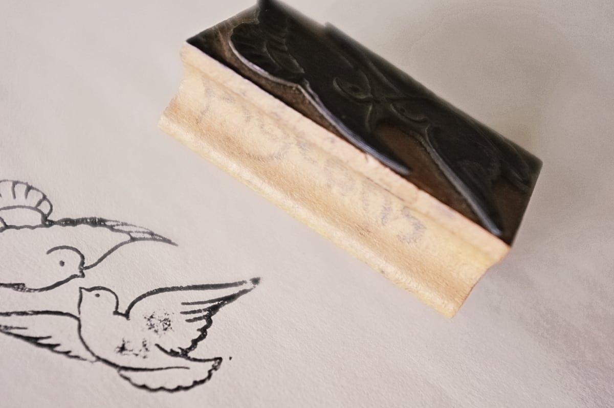 フランス 6c 仲良し鳩さんとメランコリーな木製スタンプ ヴィンテージ