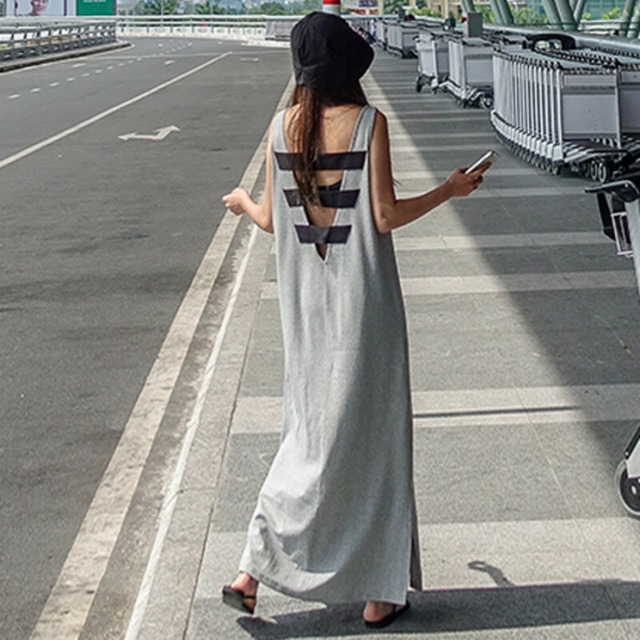 T バックコンシャス 背中あき マキシワンピ ノースリーブ リゾート コーデ ワンピース 夏 ドレス グレー S Xl Raffine ラフィーネ ドレス ブラウス