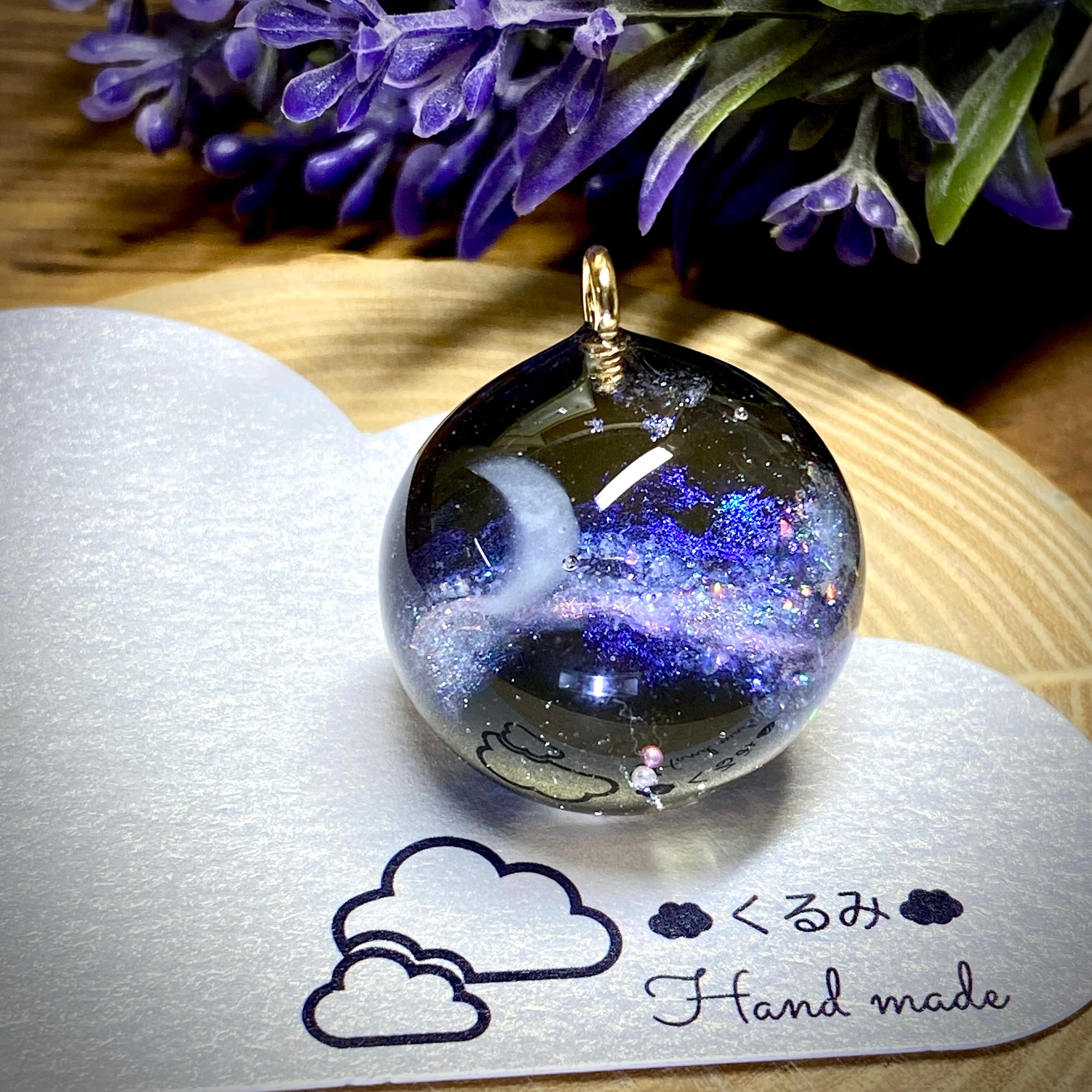 半球の宇宙レジン 三日月と天の川✩.*˚ 大きめ N