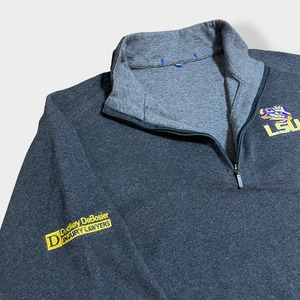 【USA古着】 カレッジロゴ LSU ルイジアナ大学 刺繍ロゴ ワンポイントロゴ 袖ロゴ 薄手 ハーフジップ スウェット プルオーバー ダークグレー 古着