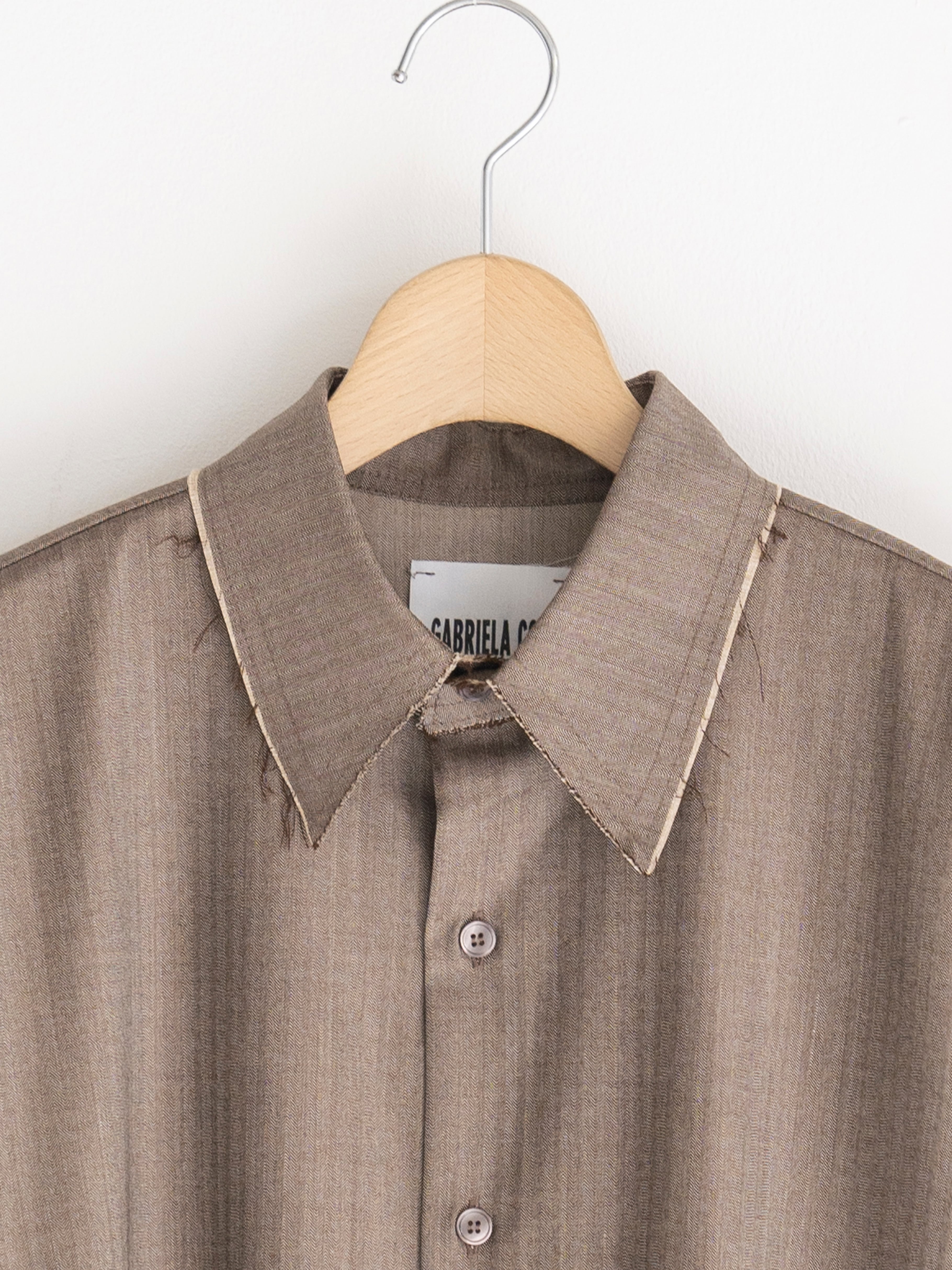 GABRIELA COLL GARMENTS FINE WOOL SHIRT BROWN HERRINGBONE S12-197