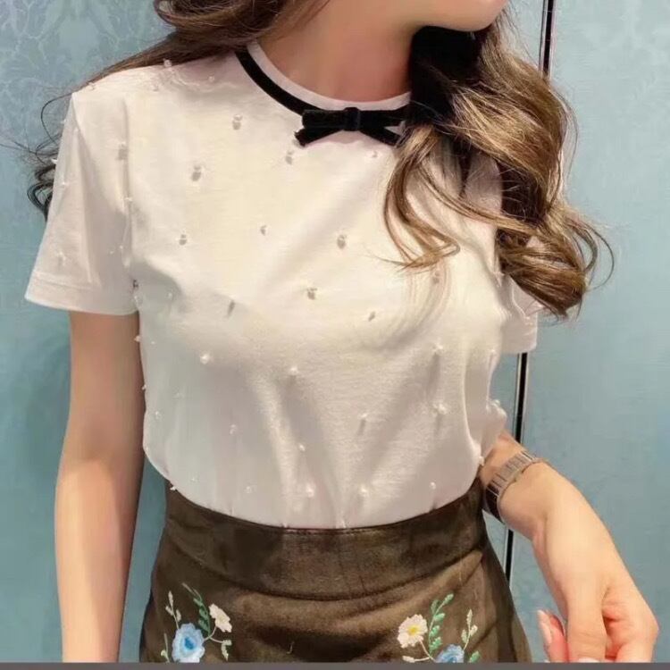 リボンタイパールビーズTシャツ342121