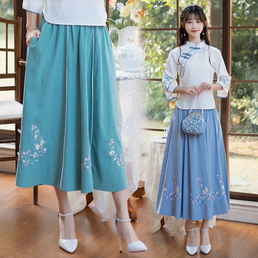 チャイナ服 花柄刺繍スカート Aライン 普段着チャイナ zq68 チャイナ服 花柄刺繍スカート Aライン 普段着チャイナ zq68