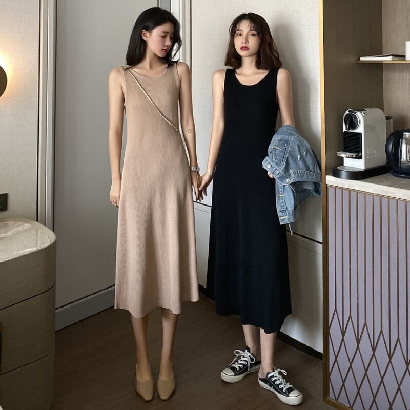 ドレス レディースサマー薄手ウェストニットスカート ブラック 夏物 1号婦人61477229434