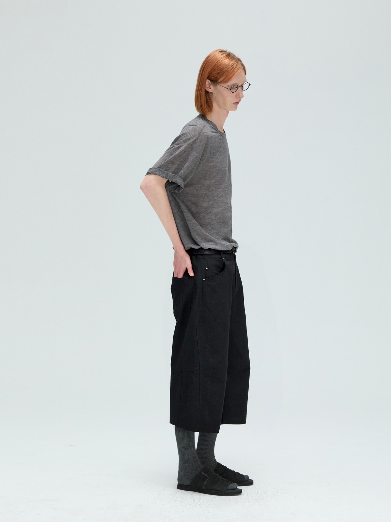 DECESOLO 26SS ストレッチ 7分丈 ワイドストレートパンツ