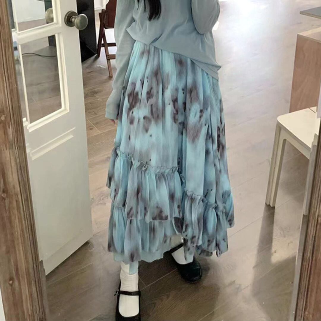 smudge sky blue ruffle skirt