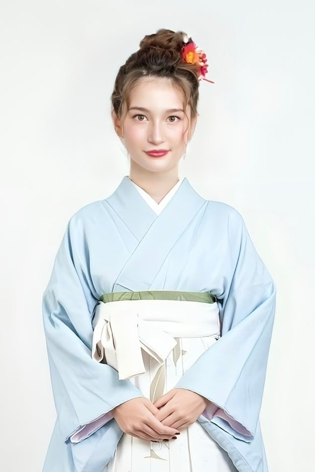 Kimono Sienne 卒業式袴3点セット ジャガード二尺袖×チューリップ柄袴 二尺袖着物 袴 卒業式 ライトブルー オフホワイト  着物ジェンヌ