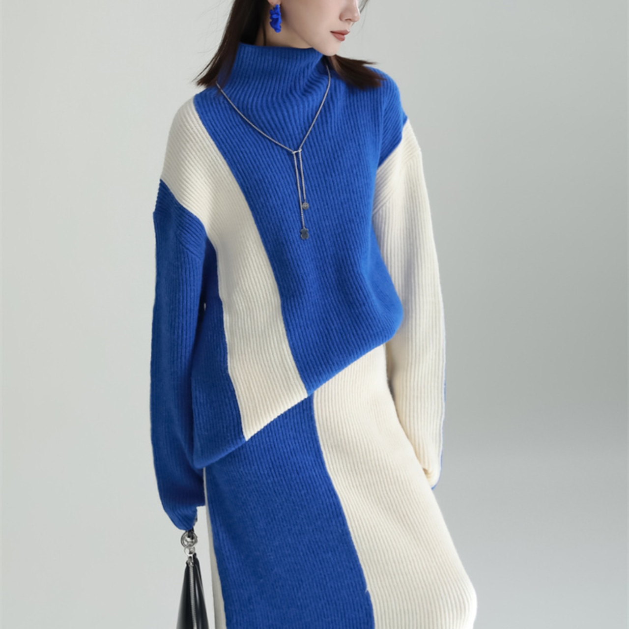 Turtleneck sweater and knit skirt set(ME072)