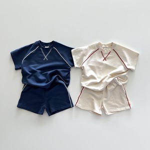 【BABY&KID】夏作Xラインデザインラグラン袖 Tシャツ&ショートパンツセット