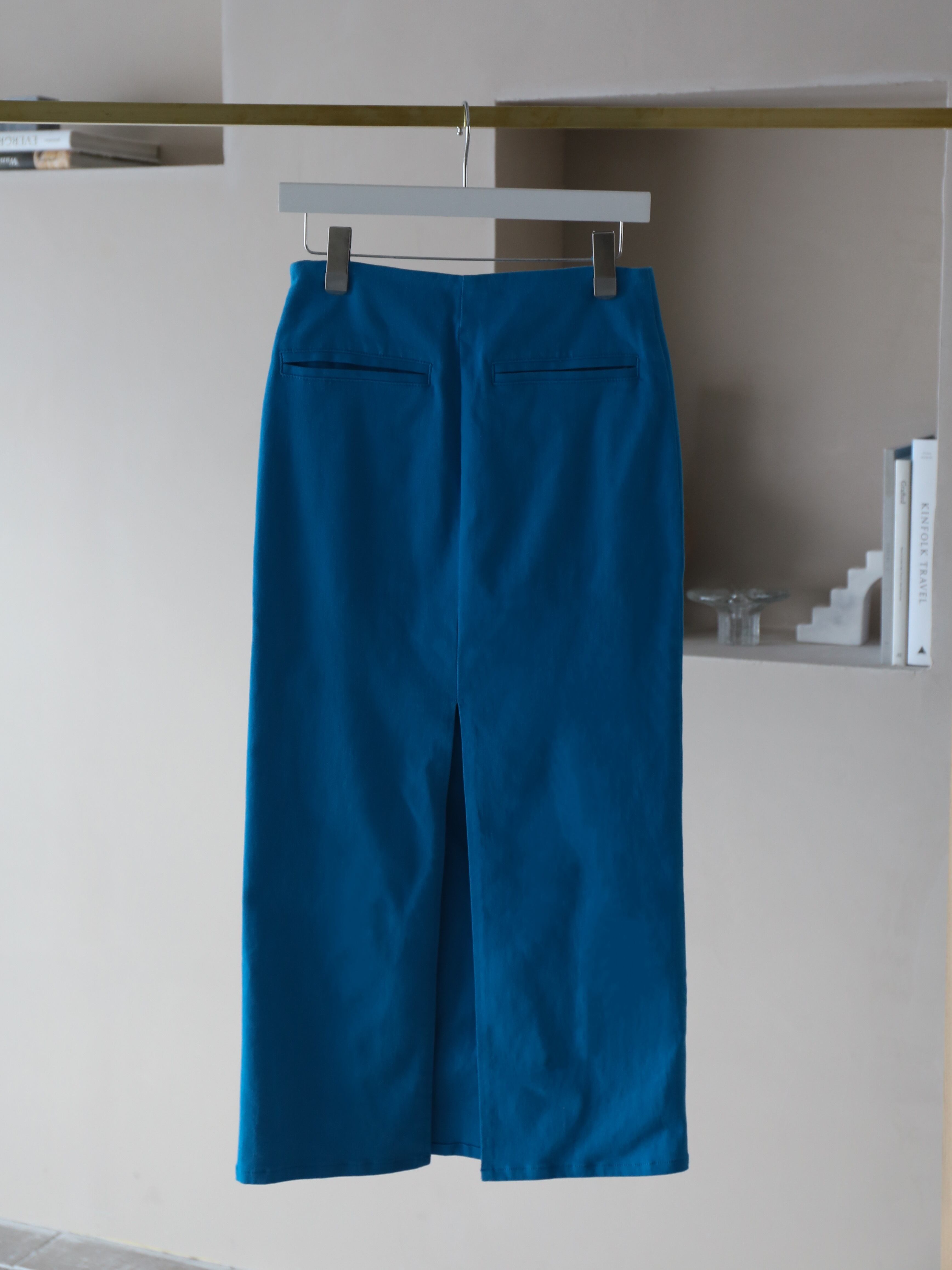 stretch twill slit skirt（blue）