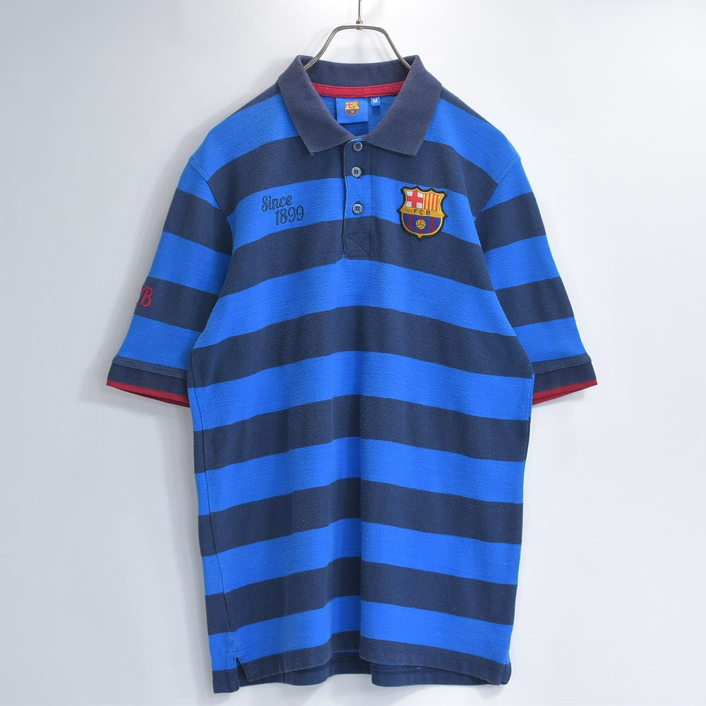00s FC BARCELONA FCバルセロナ 刺繍 ロゴデザイン 鹿の子 ボーダー