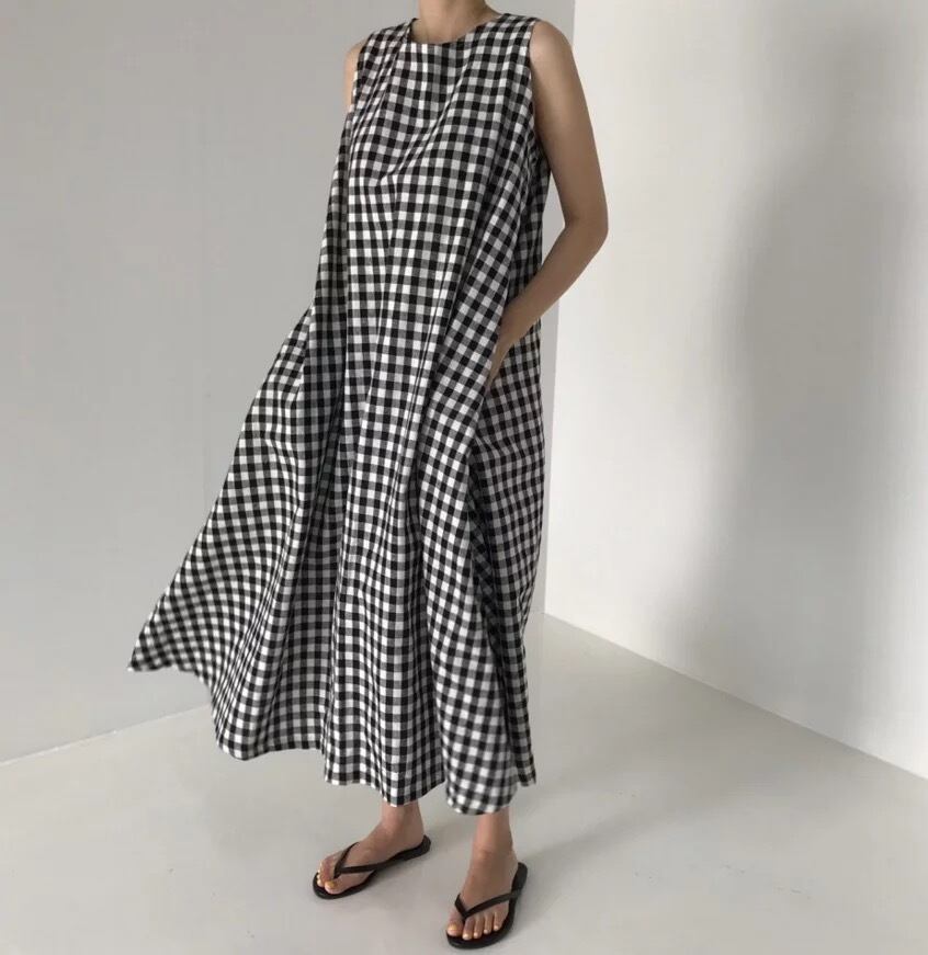 ギンガムチェックノースリーブワンピース