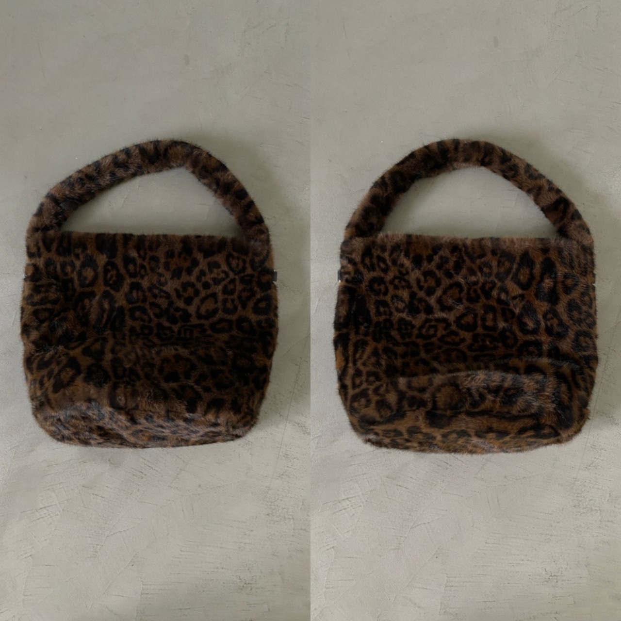 Leopard eco fur tote bag/brown