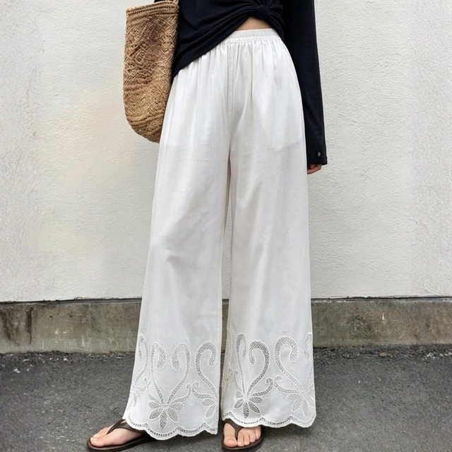 Cutwork lace wide pants　V2972