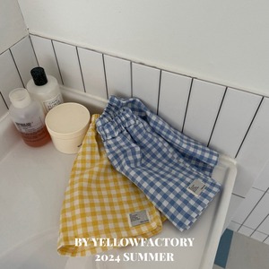 【 yellow factory】ギンガムナチュラルコットンショートパンツ 80〜120cm イエロー 240529
