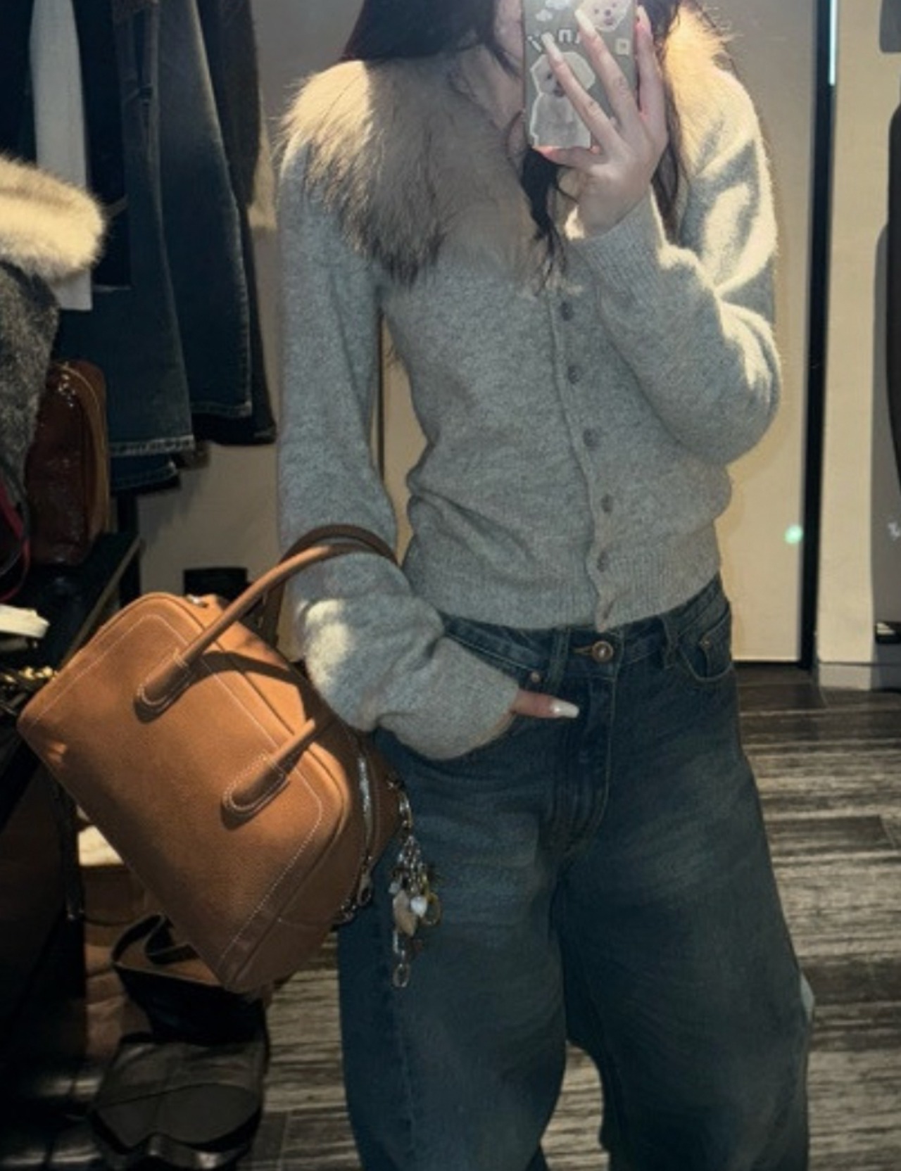 【新作5%OFF・3日間】Wool Slim Cardigan(Fur取り外し可)_2colors