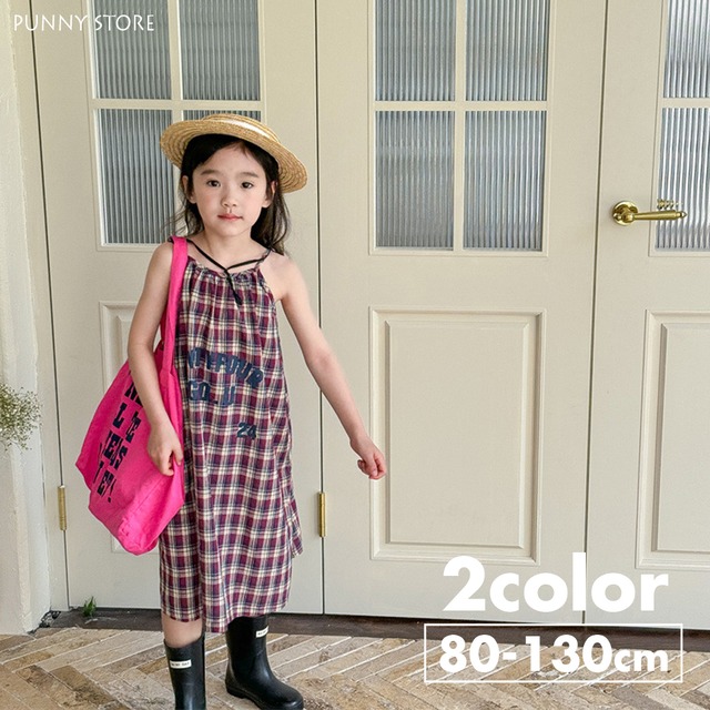 《取寄》 チェックのキャミワンピース （全２色） ADBB 2024夏 韓国子供服 キャミワンピ チェック柄 女の子