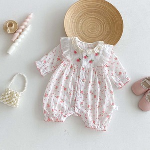 【BABY】春新作　ピンク花柄ロンパース