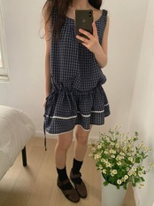 チェックノースリーブワンピース D1380