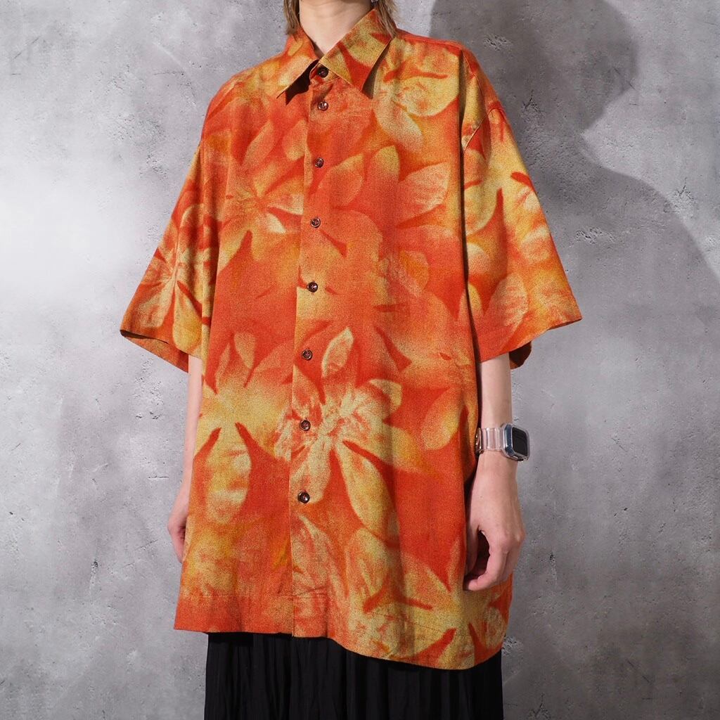 Haupt Flower printed Box silhouette drape shirt (made in Germany)
