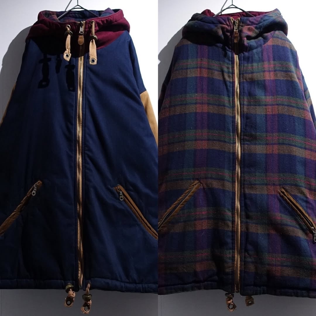 90s Multicolor & Check Design Padded Reversible Jacket