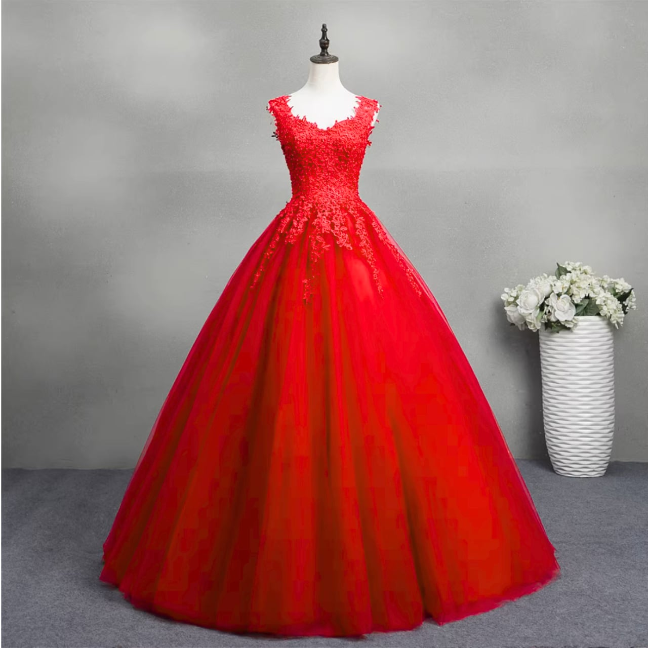 お花の刺繍レースレッドR 1405