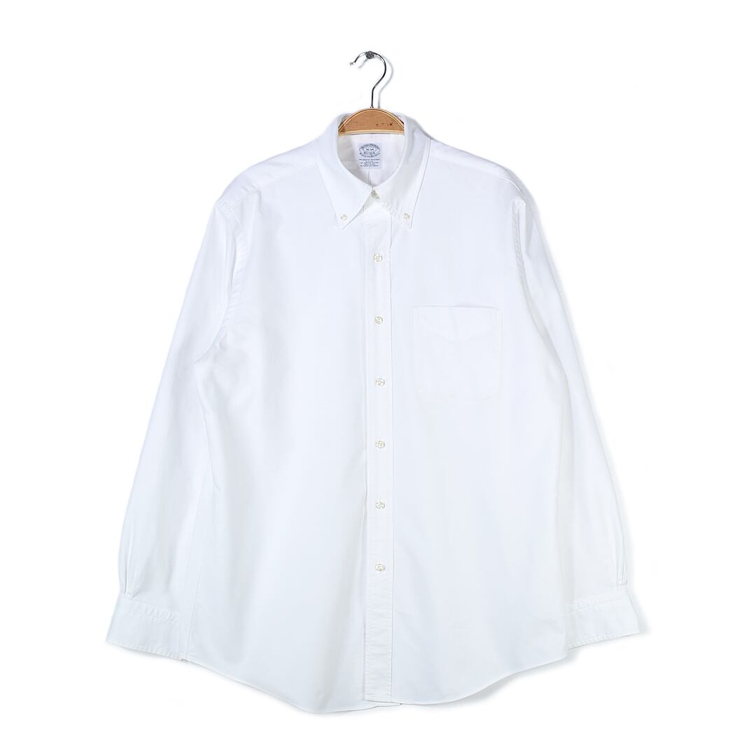 90s ブルックスブラザーズ USA製 オックスフォードシャツ ボタンダウン ホワイト MAKERS スリムフィット BROOKS BROTHERS メンズL相当 古着 @CA1411