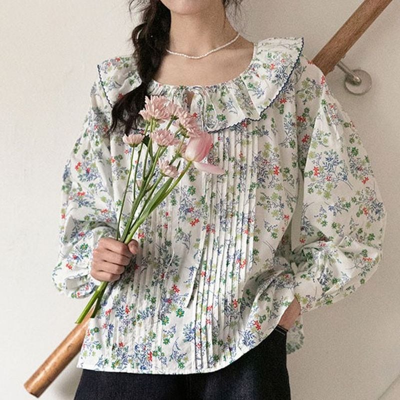 レトロフレンチ花柄ブラウス L1156 | Little fleur リトルフルール