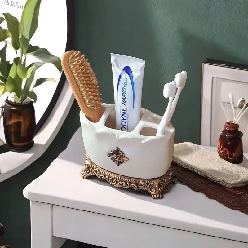 歯ブラシホルダー ヴィンテージ調 アンティーク調 セラミック製 自立型
