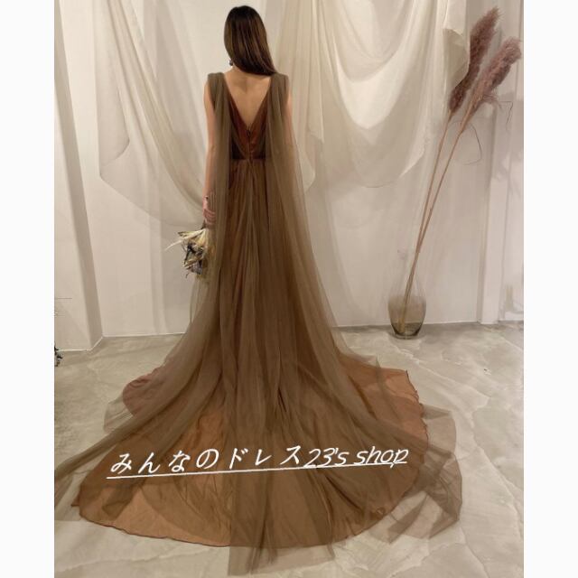 ブラウンカラードレス Vネックドレス 【ロケ撮】 【前撮り 】 チュール  