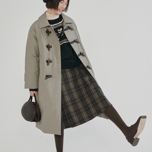 コート ダッフル ミディアム丈 スタンダードカラー トグルボタン グレー ブラウン 無地 シンプル アウター ゆったり 体型カバー カジュアル 普段着 秋冬 OU-047YK