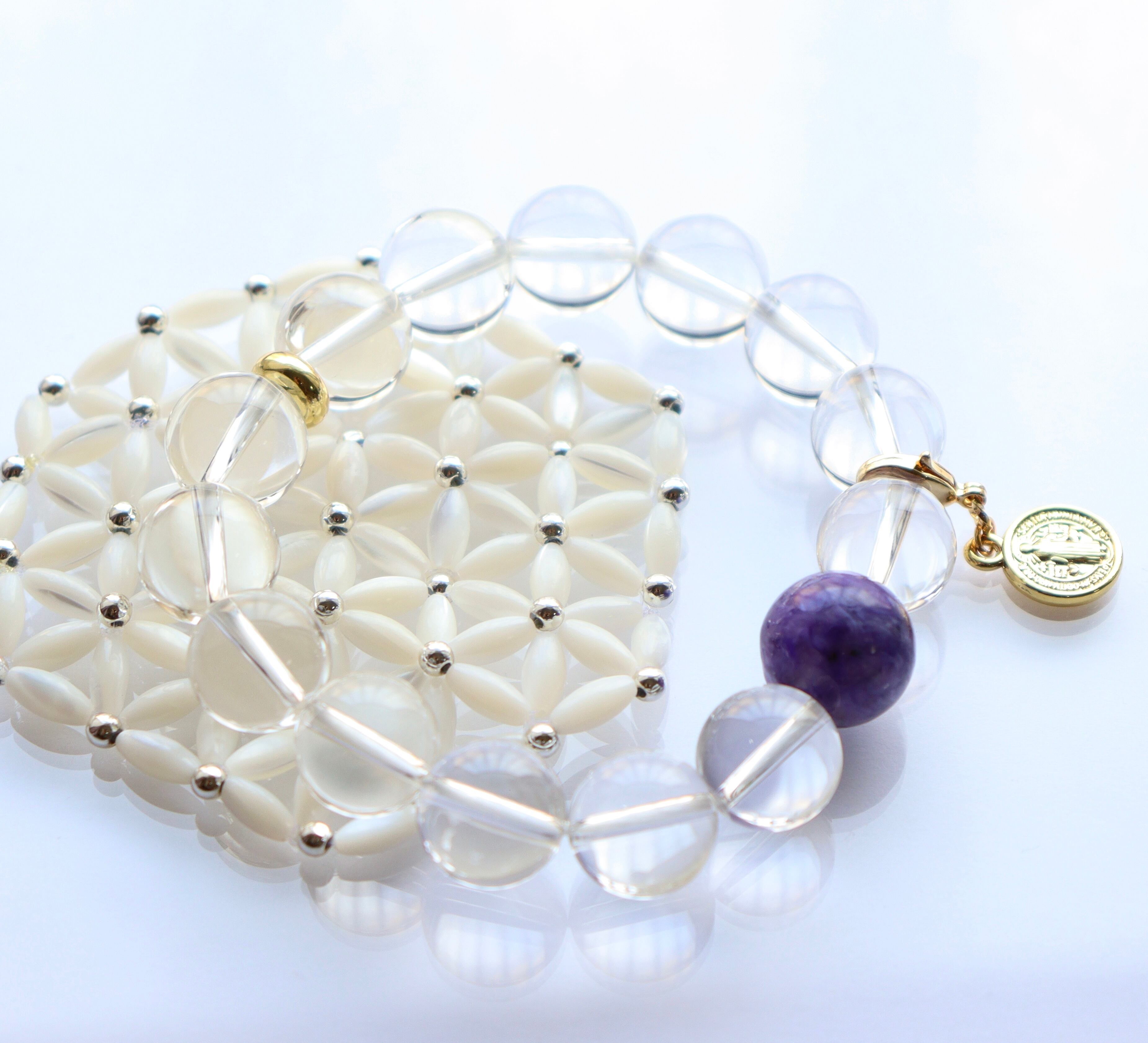 パープルカラー⟡アンダラクリスタルのワイヤージュエリーブレスレット⟡