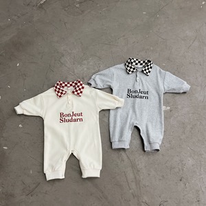 【BABY】チェック襟オシャレロンパース