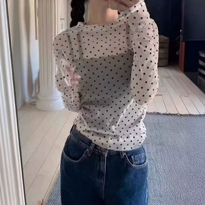 シアー トップス 長袖 ドット柄 レディース 春秋 韓国 チュール インナー おしゃれ きれいめ 大人 かわいい 重ね着 透け感 レイヤード 薄手 シースルー ブラウス 大人可愛い 大人女子