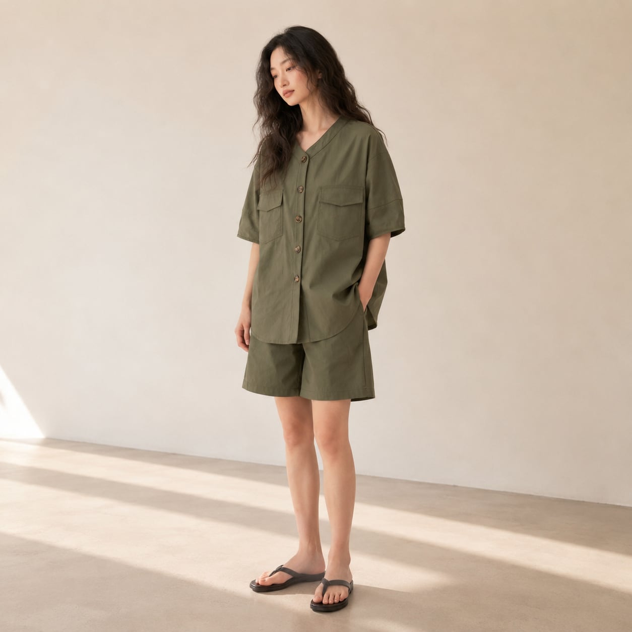 KHAKI RELAX SHORT SET UP