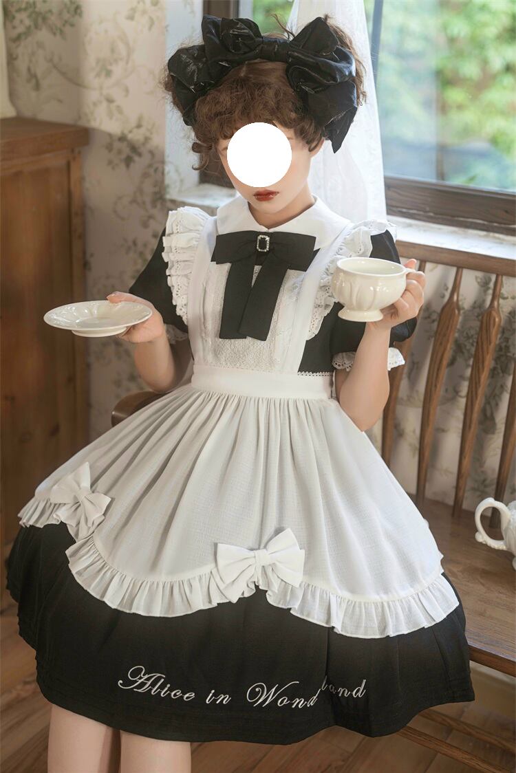 国内最安値！ ロリータ エプロンセット ミニワンピース アリス メイド服 コスプレ衣装